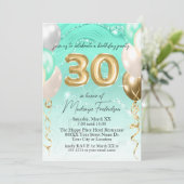 Invitation Parties scintillant turquoise Marbre & Ballons d'o (Debout devant)