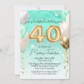 Invitation Parties scintillant turquoise Marbre & Ballons d'o (Devant)