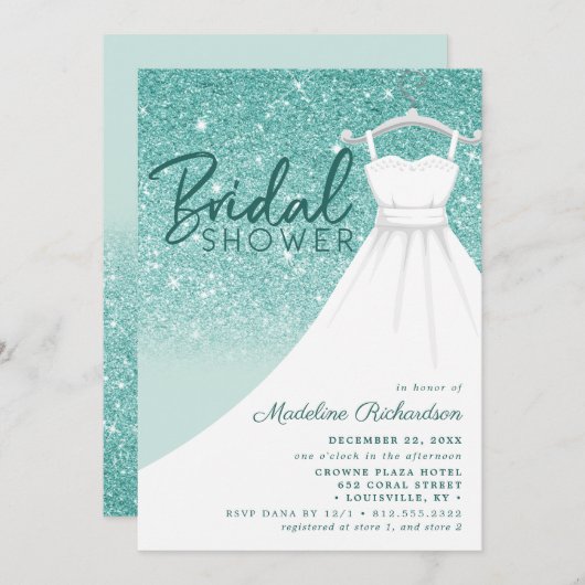 Invitation Parties scintillant turquoise Mariage robe Fête de (Devant / Derrière)