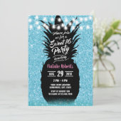 Invitation Parties scintillant Turquoise moderne ananas doux  (Debout devant)