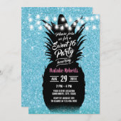 Invitation Parties scintillant Turquoise moderne ananas doux  (Devant / Derrière)
