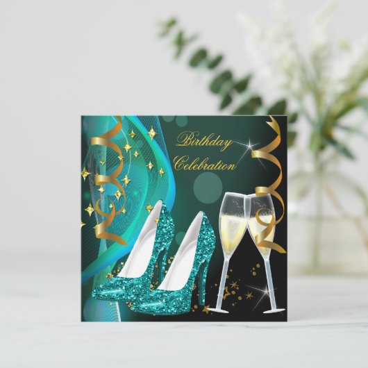 Invitation Parties scintillant Turquoise or Chaussures Champa (Debout devant)