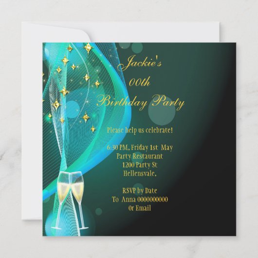 Invitation Parties scintillant Turquoise or Chaussures Champa (Dos)
