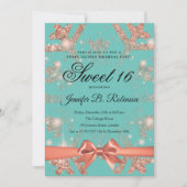 Invitation Parties scintillant Turquoise or rose et ruban Swe (Devant)