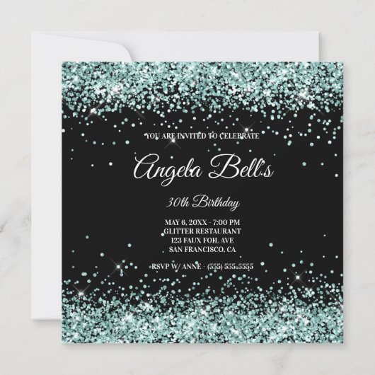 Invitation Parties scintillant turquoise pâle brillant noir 3 (Dos)