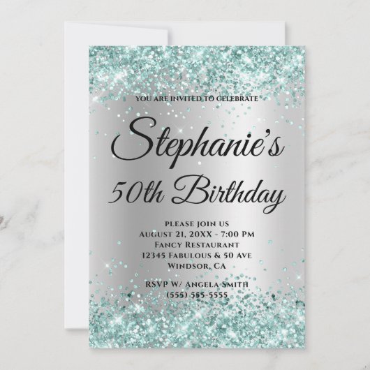 Invitation Parties scintillant turquoise Pale Silver Gradient (Devant)