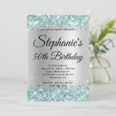 Invitation Parties scintillant turquoise Pale Silver Gradient (Debout devant)