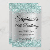 Invitation Parties scintillant turquoise Pale Silver Gradient (Devant / Derrière)
