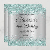 Invitation Parties scintillant turquoise Pale Silver Gradient (Devant / Derrière)