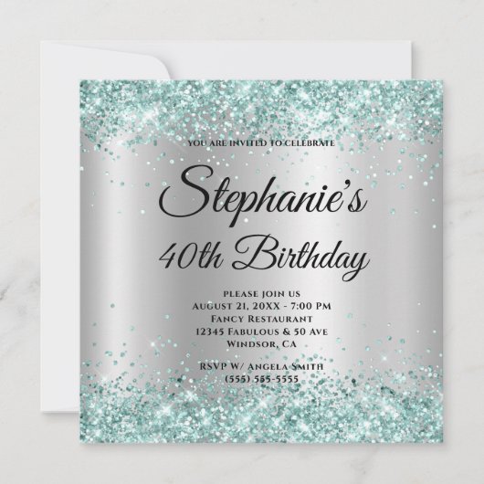 Invitation Parties scintillant turquoise Pale Silver Gradient (Devant)