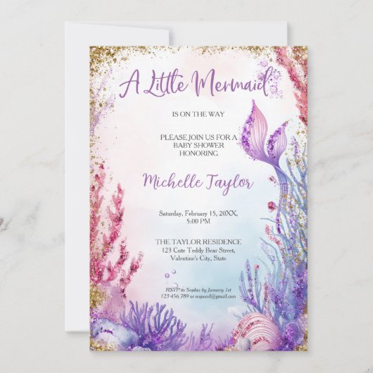 Invitation Parties scintillant Turquoise Petite Sirène Été Fi (Devant)