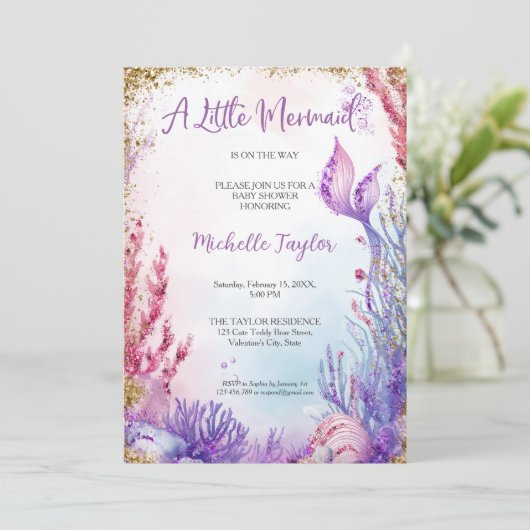 Invitation Parties scintillant Turquoise Petite Sirène Été Fi (Debout devant)