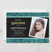 Invitation Parties scintillant turquoise Photo Quinceanera In (Devant)