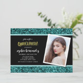 Invitation Parties scintillant turquoise Photo Quinceanera In (Debout devant)