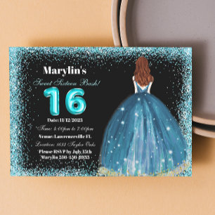 Invitation Parties scintillant Turquoise Princesse Extravagan