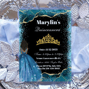 Invitation Parties scintillant Turquoise Princesse Quinceañer
