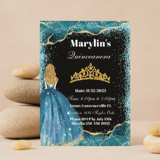 Invitation Parties scintillant Turquoise Princesse Quinceañer