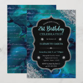 Invitation Parties scintillant Turquoise profonde Lettres de  (Devant / Derrière)