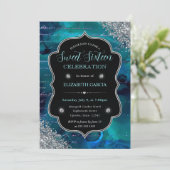Invitation Parties scintillant Turquoise profonde lettres sir (Debout devant)