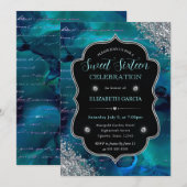 Invitation Parties scintillant Turquoise profonde lettres sir (Devant / Derrière)