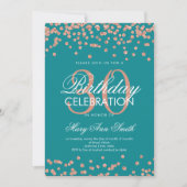 Invitation Parties scintillant Turquoise Rose Gold Confetti 3 (Devant)