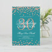 Invitation Parties scintillant Turquoise Rose Gold Confetti 3 (Debout devant)