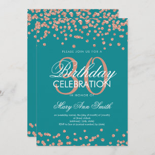 Invitation Parties scintillant Turquoise Rose Gold Confetti 3