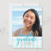 Invitation Parties scintillant turquoise script graduation ph (Devant)