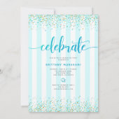 Invitation Parties scintillant turquoise script graduation ph (Dos)