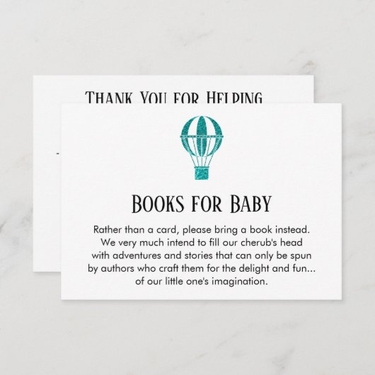 Invitation Parties scintillant Turquoise simple Hot Air Ballo (Devant / Derrière)