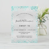 Invitation Parties scintillant turquoise Sweet 16 argent (Debout devant)
