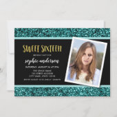 Invitation Parties scintillant turquoise Sweet 16 Photo Anniv (Devant)