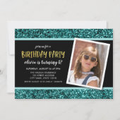 Invitation Parties scintillant turquoise Tout âge Photo Anniv (Devant)