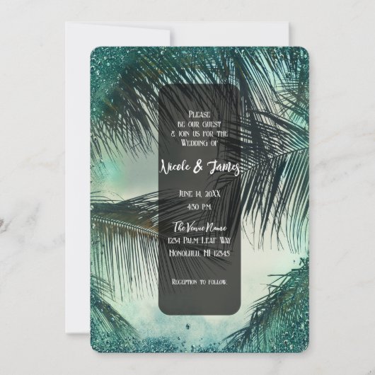 Invitation Parties scintillant turquoise Vintage Glam Palm Ma (Devant)