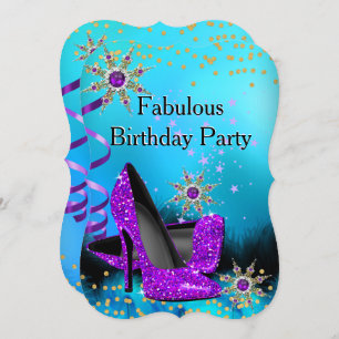 Invitation Parties scintillant Turquoise violet hauts talons