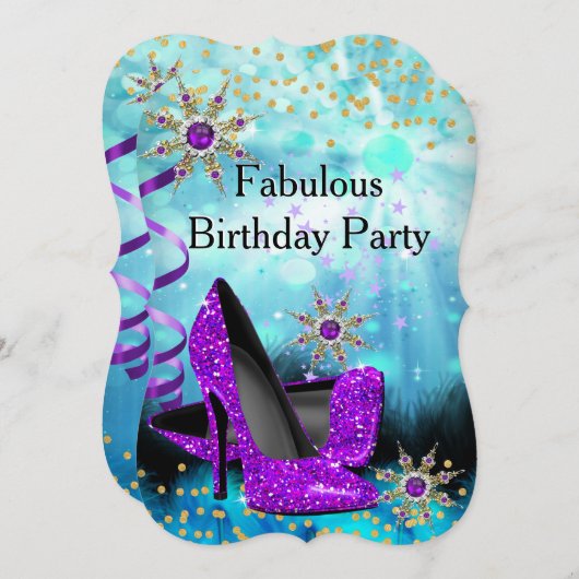 Invitation Parties scintillant Turquoise violet hauts talons  (Devant / Derrière)