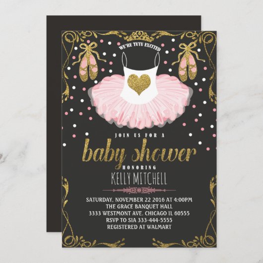 Invitation Parties scintillant Tutu baby shower invitation, r (Devant / Derrière)