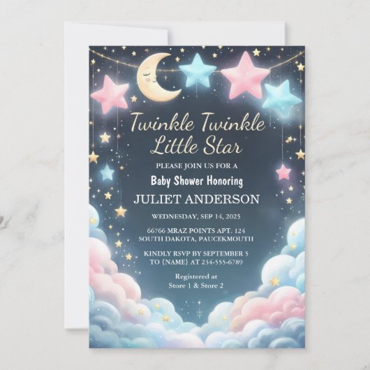 Invitation Parties scintillant Twinkle Twinkle Little Star Ba (Devant)