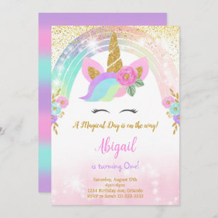 Invitation Parties scintillant Unicorn Anniversaire Invitatio