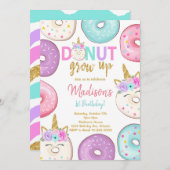 Invitation Parties scintillant Unicorn Donuts Anniversaire In (Devant / Derrière)