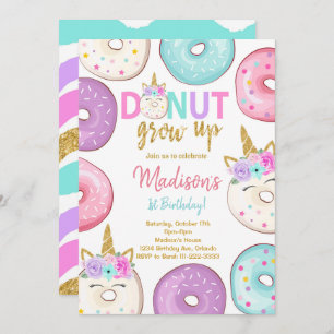 Invitation Parties scintillant Unicorn Donuts Anniversaire In
