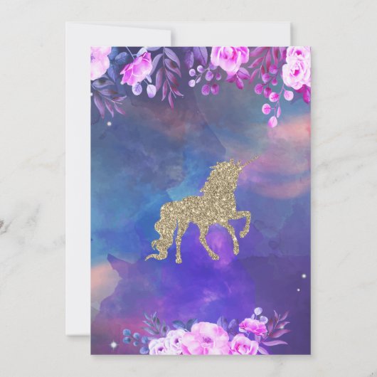 Invitation Parties scintillant Unicorn Floral Baby shower d'a (Dos)