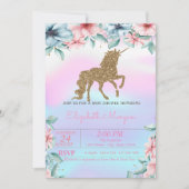 Invitation Parties scintillant Unicorn Holographique Baby sho (Devant)