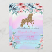 Invitation Parties scintillant Unicorn Holographique Baby sho (Devant / Derrière)