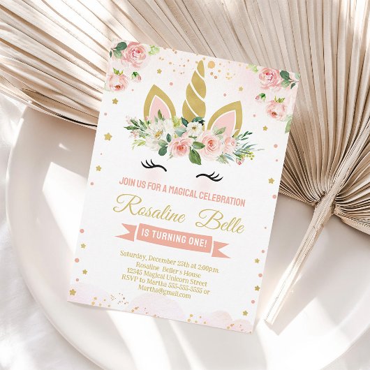 Invitation Parties scintillant Unicorn Magie Party