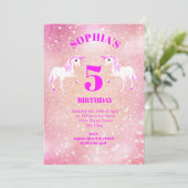 Invitation Parties scintillant Unicorn Magique rose mignon An (Debout devant)