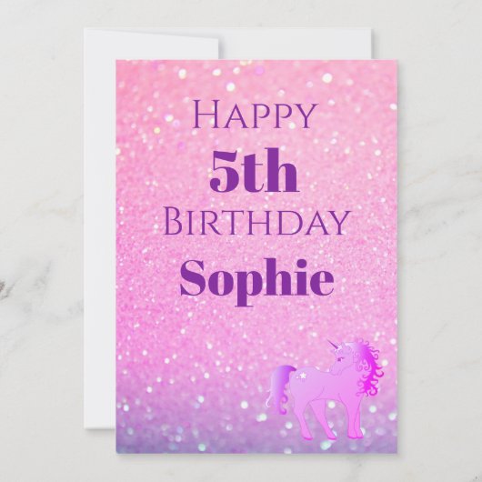 Invitation Parties scintillant Unicorn Magique violet mignon  (Dos)