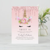 Invitation Parties scintillant Unicorn Sweet 16 Rose Gold 16t (Debout devant)