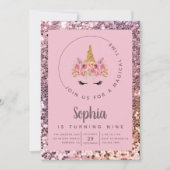 Invitation Parties scintillant Unicorne fête d'anniversaire (Devant)