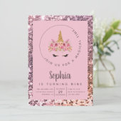 Invitation Parties scintillant Unicorne fête d'anniversaire (Debout devant)